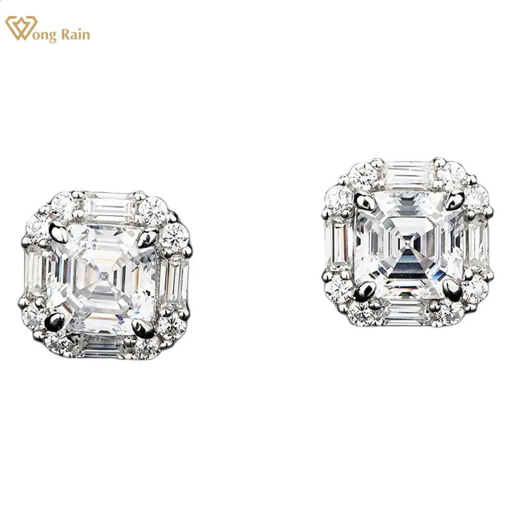 Wong Rain 925 sterling silver Asscher cut ruby wedding simple earrings exquisite jewelry gifts 240918