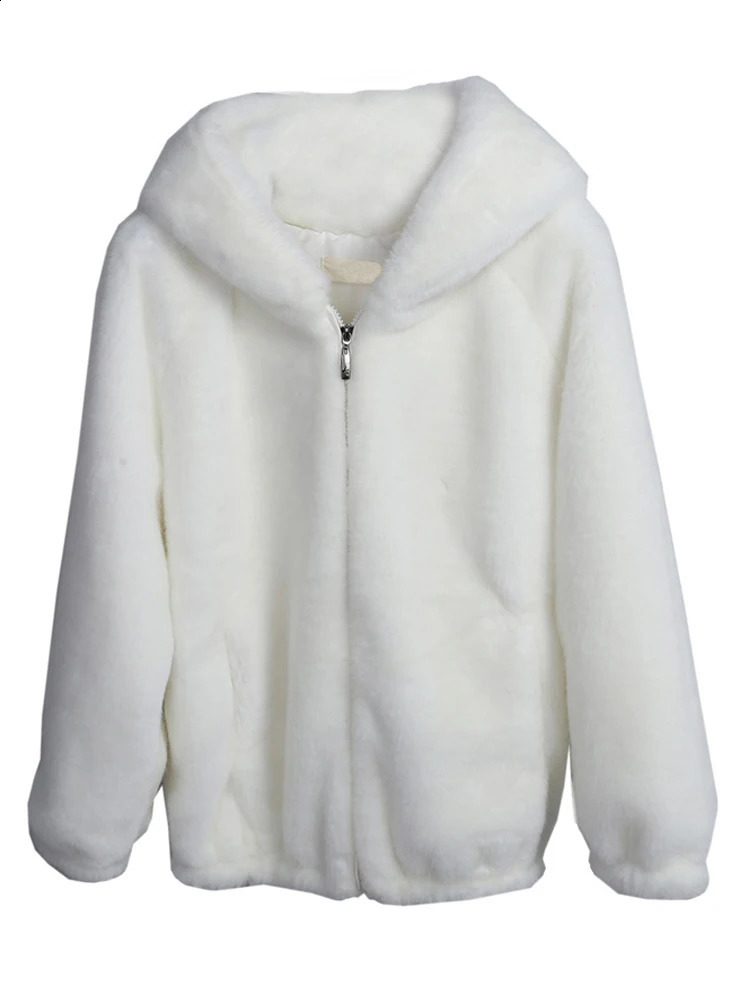 Womens Artificial Fur Winter Coat Womens Mink Cashmere Warm Jacket Plush Hooded Thick Teddy Coat 240919