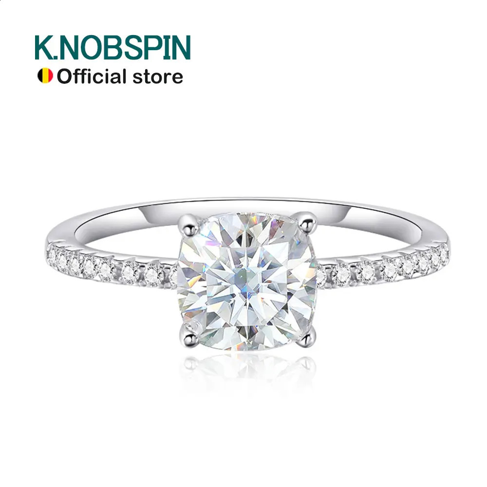 Knobspin D VVS1 Soft Cushioned Ring Womens Laboratory Diamond Wedding Jewelry GRA S925 Silver Plated 18k White Gold Ring 240918