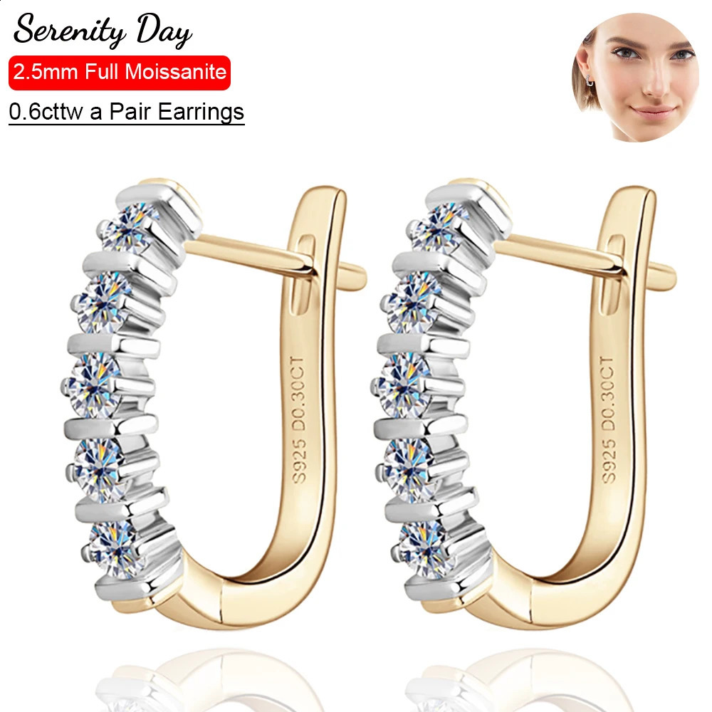 Serenity Day 0.6ctt True D Color 2.5mm All Mo Silica U-shaped Female Earrings 100% S925 Pure Silver Earrings Exquisite Jewelry 240918