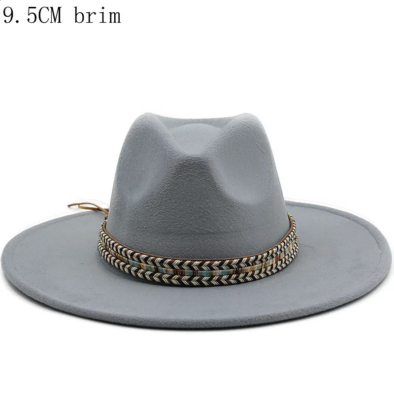 Autumn Winter Mens Fedoras Womens Felt Hat Womens Sombrero Jazz Mens Bowler Hat Outdoor Retro Top Hat Big Brim 9.5CM 240919