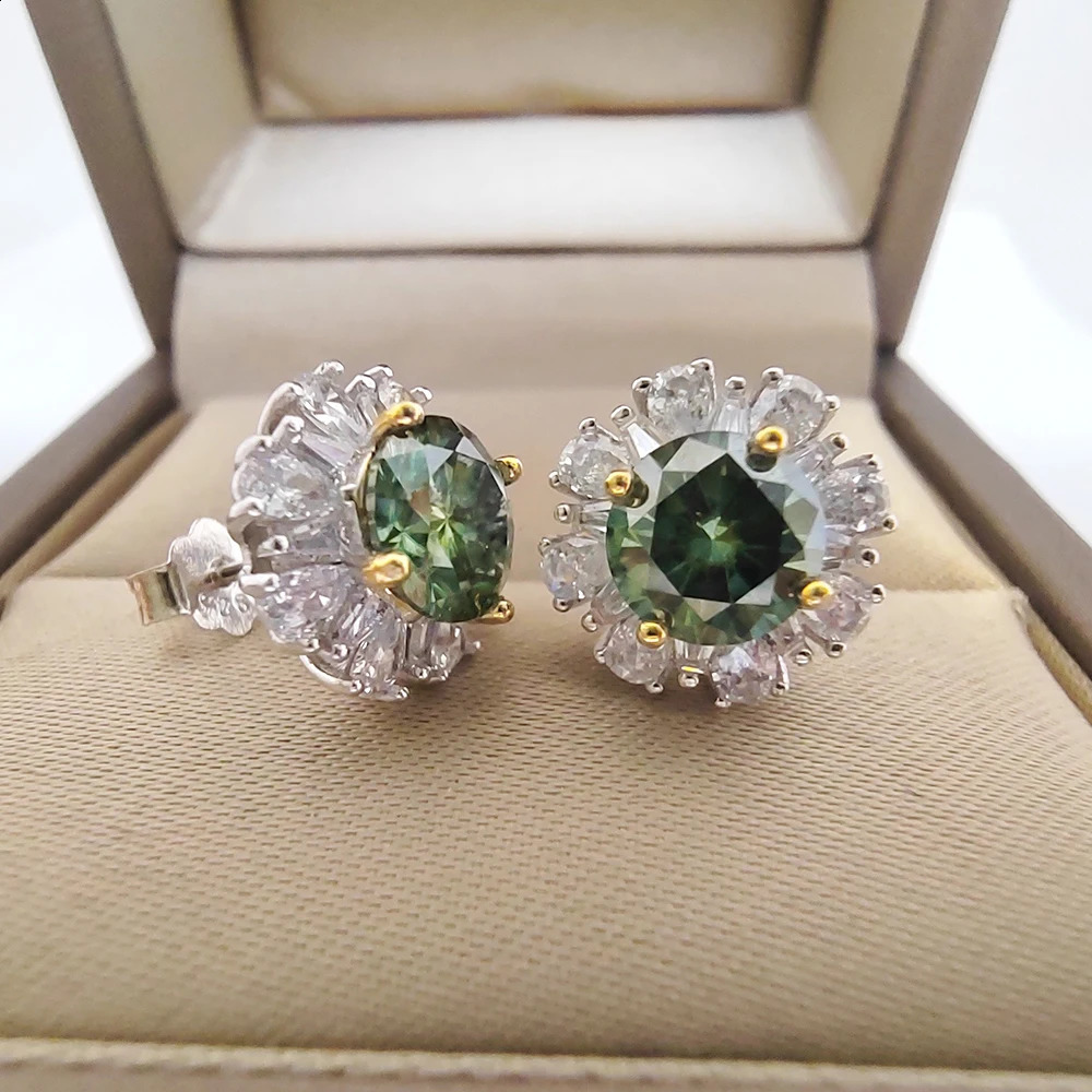 1CT green stud earrings with GRA certificate S925 silver jewelry wedding party birthday gift 240918