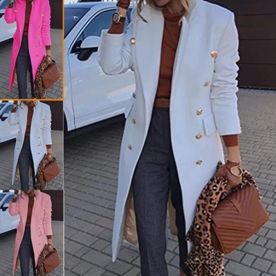 Womens Medium-length Woolen Overcoat Double-breasted Wool Jacket Autumnwinter Fashion 240919
