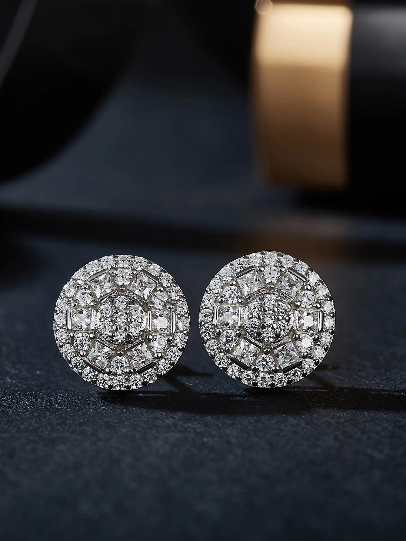 Boucles d'oreilles rondes 10 mm mo silice femme entièrement diamant en diamant les boucles d'oreilles 240918