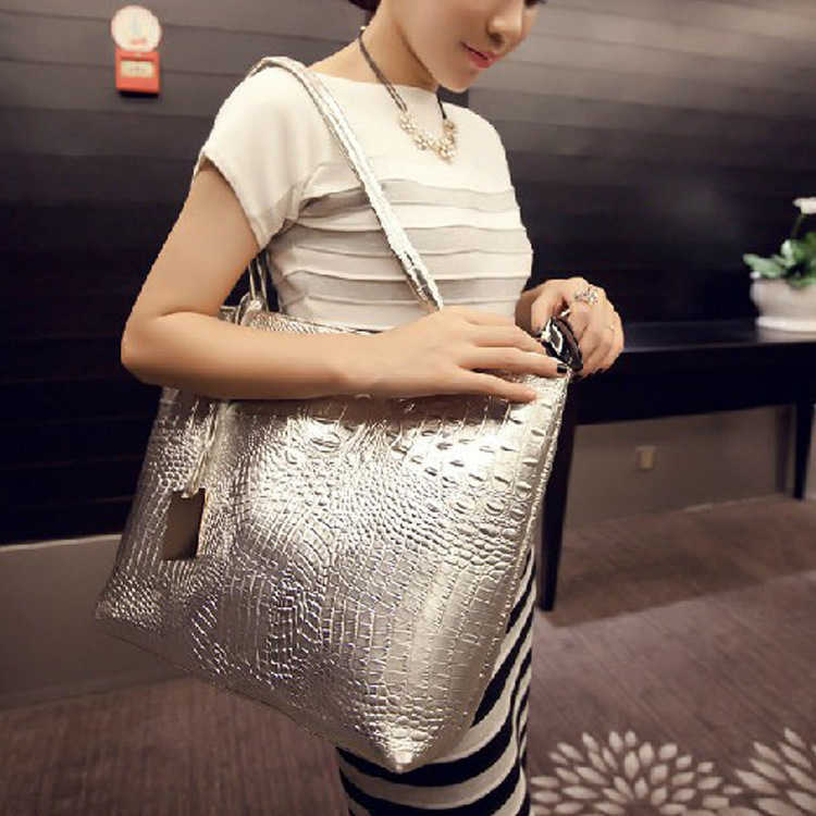Large capacity single shoulder PU handbag crocodile print women's bag Fashion commuter bag Tote bag temperament all-match bag L240910-image-860692103