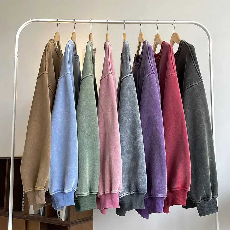 New autumn round neck washed mens hooded sweatshirt couple long sleeved loose European and American street boys zipper sweatshirt W240919
