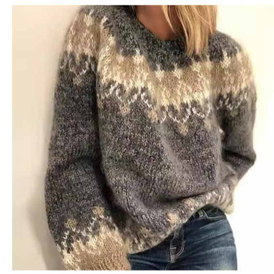 dongdumaoyi 2024 new women's autumn and winter round neck long sleeved jacquard casual sweater knitted sweater F 0919#45
