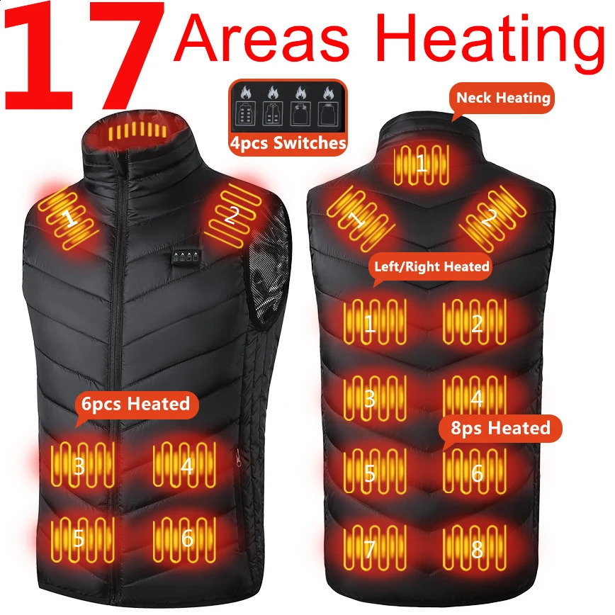 17/13/9 Heated Vest Zones Electric Heated Jacket Men Women Usb Electric Heating Vest Bodywarmer Heated Coat USB Heating Jacket 250815
