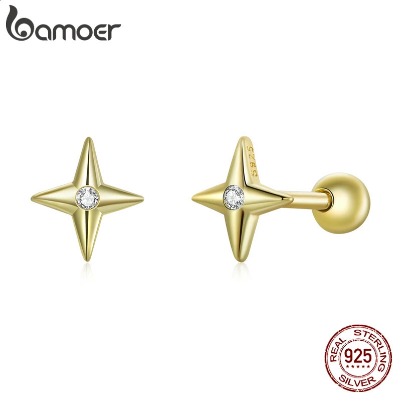 100% 925 pure silver star stud earrings handmade 6mm Dainty CZ gold-plated earrings suitable for womens jewelry gifts SCE1117 240918