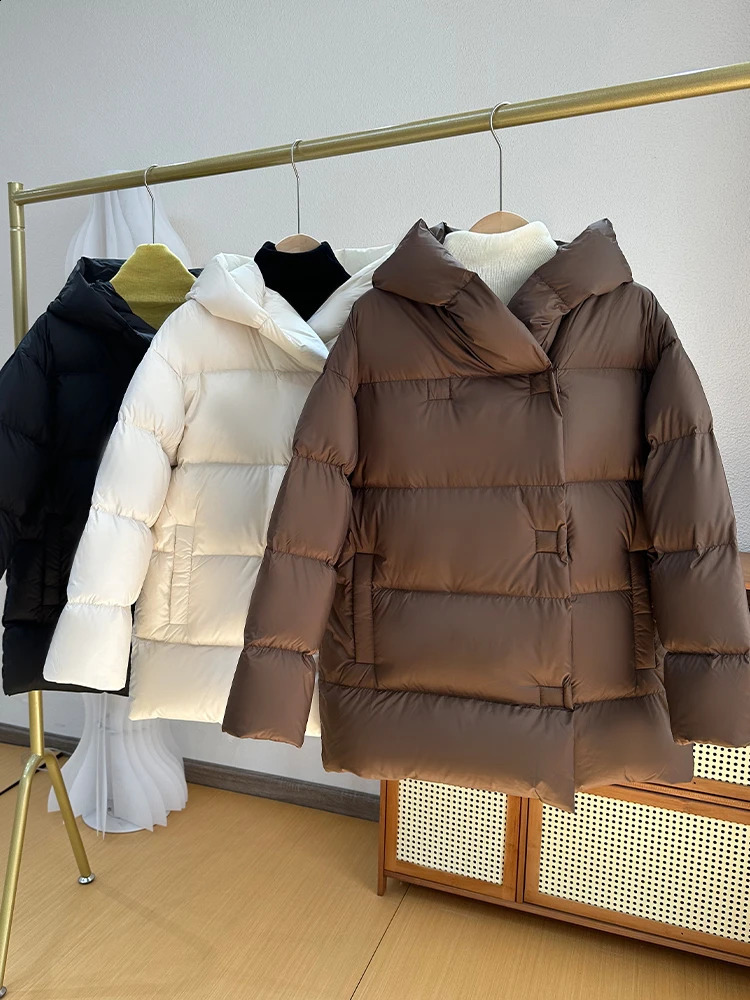 Janveny Hooded Fluffy Coat Womens Korean Casual Womens 90% White Duck Down Jacket Windproof Thick Loose Parkas Coat 240919