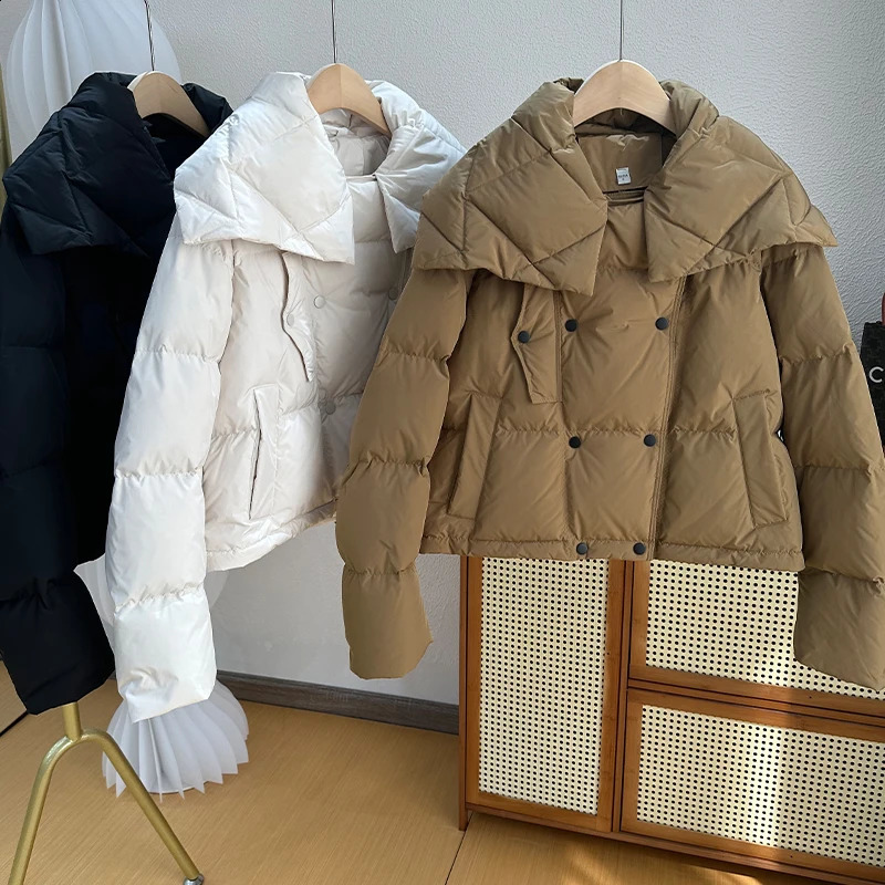 Janveny Short Puffer Jacket Womens Winter 90% Duck Down Coat Womens Korean Fashion Double Chest Parkas Womens Coat 240919