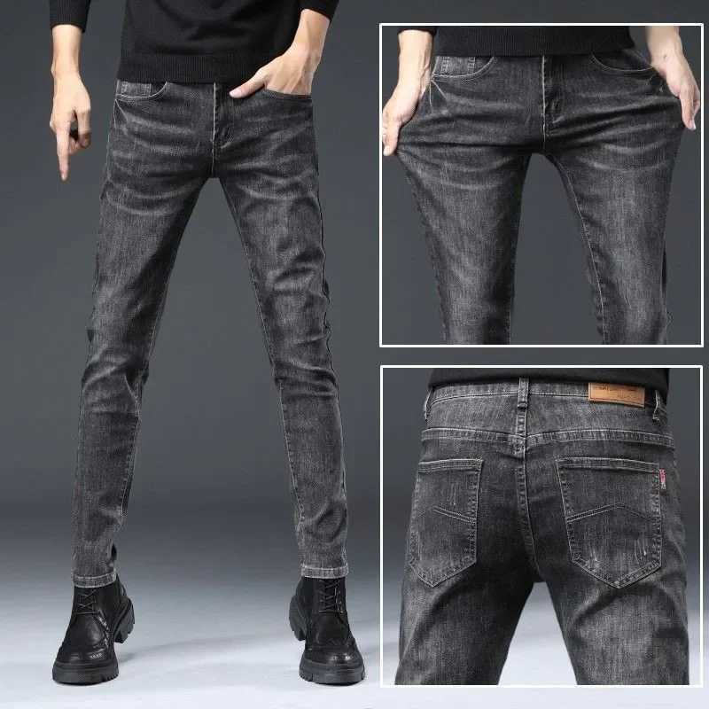 Nouveau jean pour hommes gris noir à la mode pantalon de style coréen décontracté élastique silhouette silhouette w240919