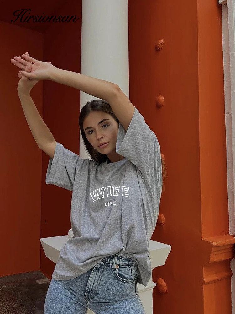 Hirssionsan Aesthetic Letter Print T-shirt for Women Summer Collection Basic Retro Three Way Casual Loose Chic O-neck Womens Top 240919