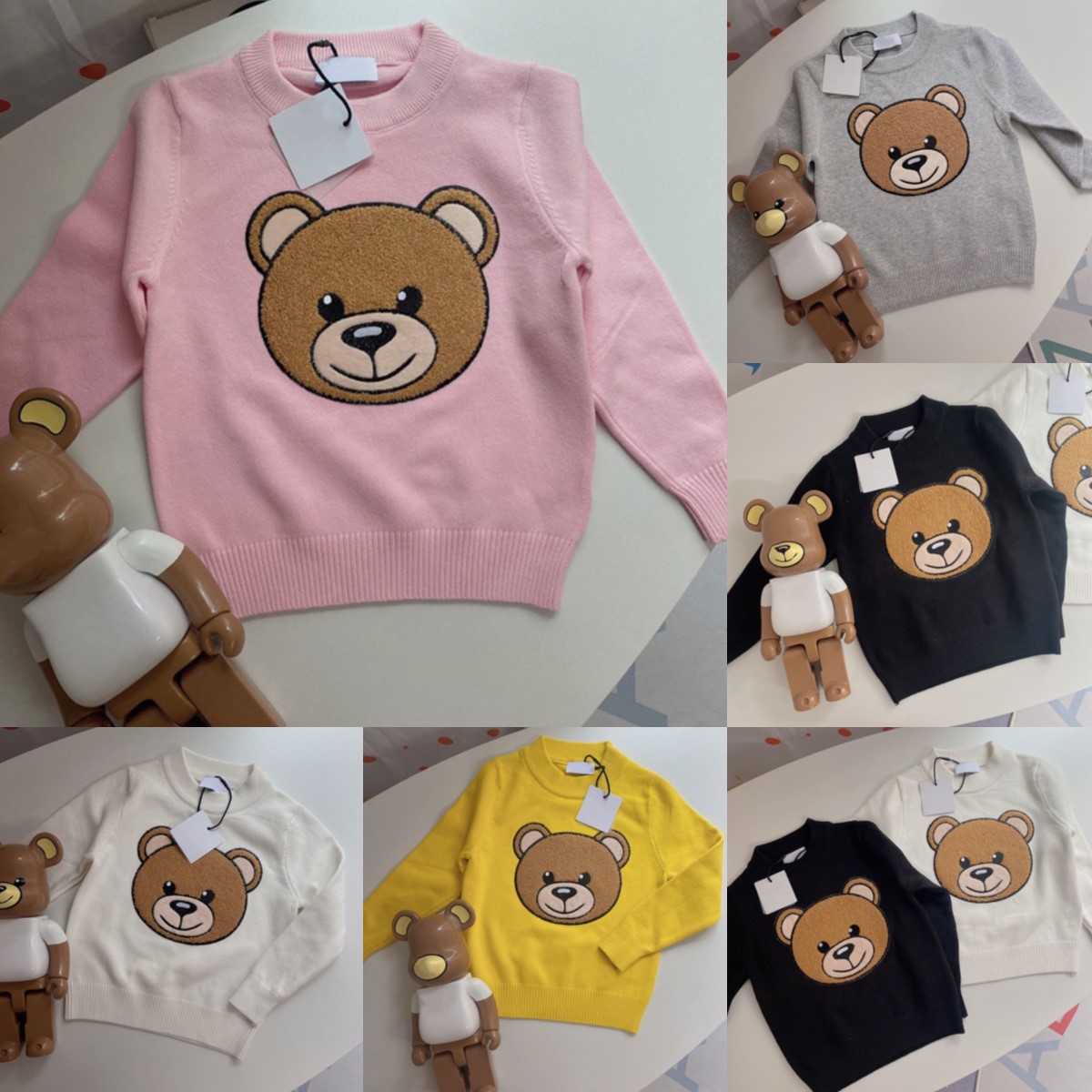 Designer kids sweaters Pullover bear sweater boys girls winter pullover sweater pink yellow black gray white sweater