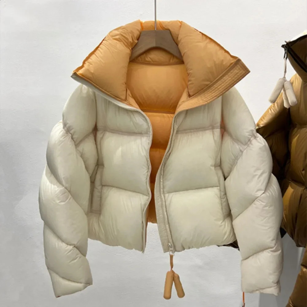 Down jacket stand up collar warm womens windproof short jacket thick winter fashion Korean loose parkour jacket womens jacket 240919