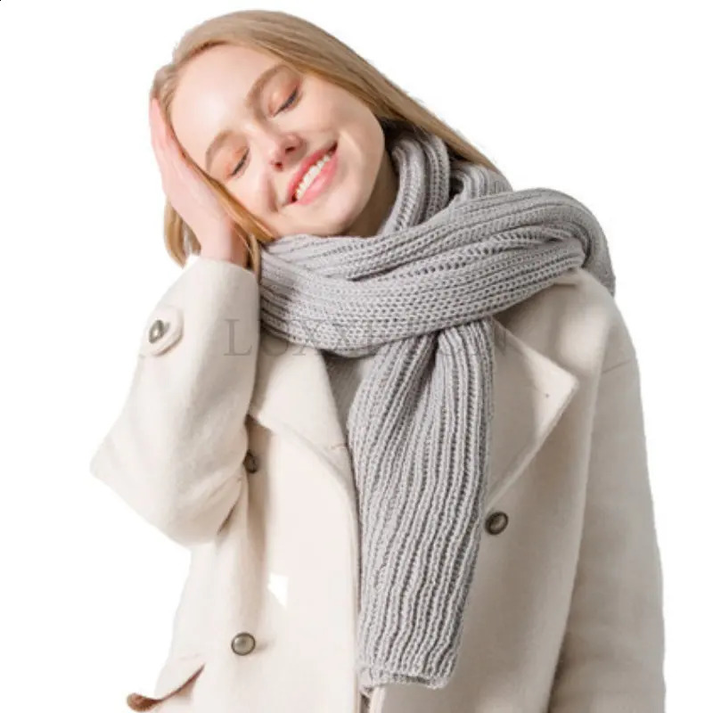 Winter Scarf Womens Korean Wool Scarf Lover Men and Women Thick Warm Student Internet Red Solid Color Knitted Scarf Hoodie 240919