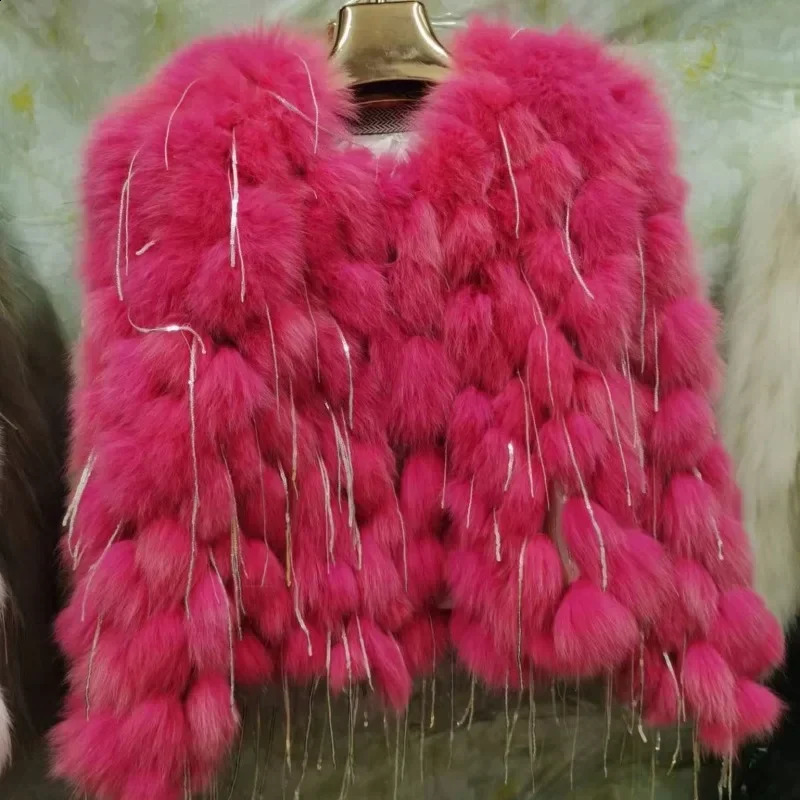 Winter Womens Artificial Fur Coat Elegant Glitter Tassel Fox Fur Womens Coat Short Warm Thick Fur Teddy Jacket 240919