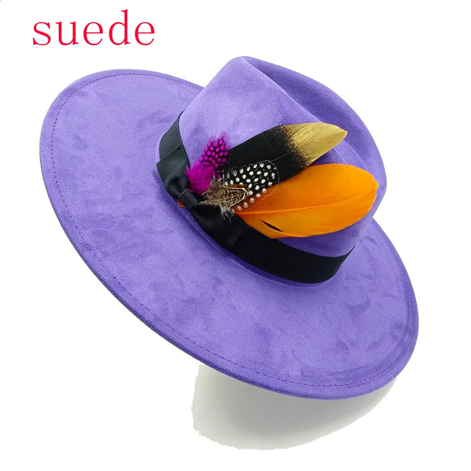 Fedora hat purple suede heart shape large chest at the top feather accessories wide chest jazz hat suitable for men women and ren of all ages 240