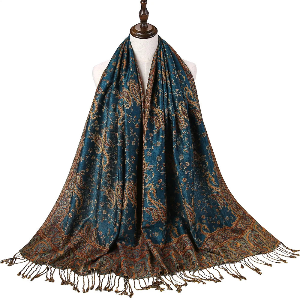 Pachmina Scouche de châle Sac de châle Paisley Jacquard Lace Realm Rave 2 couches Réversibles Femmes classiques Tassel 70x180cm 200G 240919