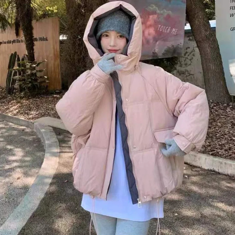 Winter down jackets down jackets womens jackets Korean colored blocked casual jackets thick and loose warm hoodies 240919