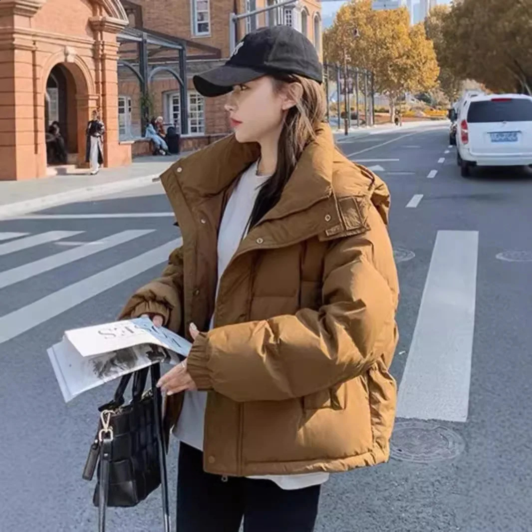 womens short jacket winter Korean version loose hooded detachable white duck down warm jacket 240919