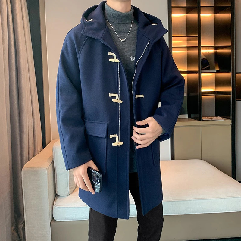 RUIHUO Horn Button Mens Winter Long Coat Mens Coat Mens Trench Clothing Wool Coat 240919