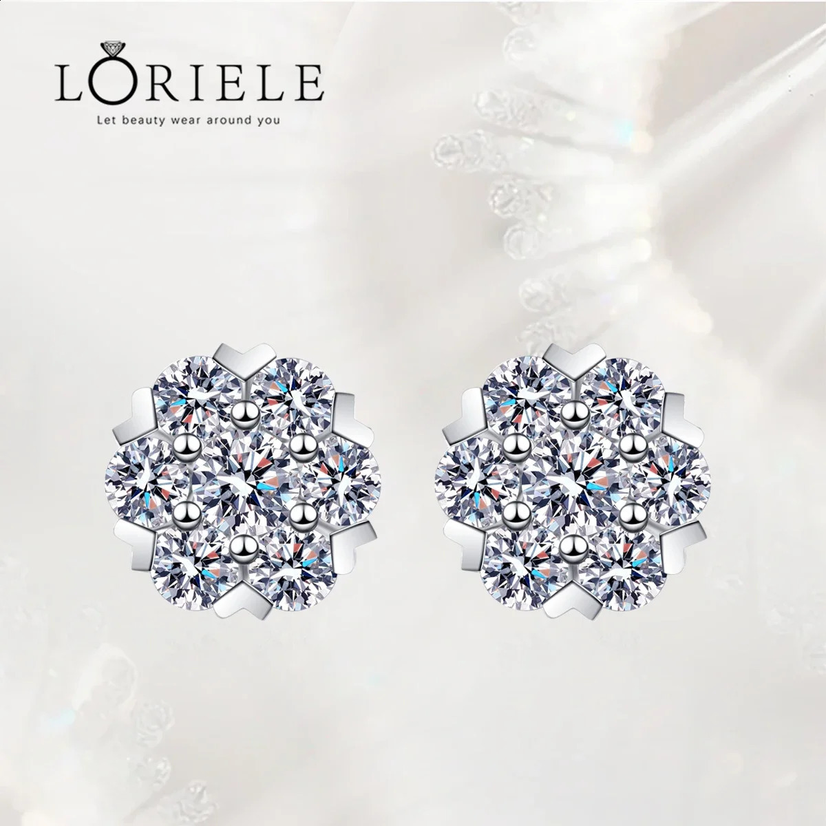 LORIELE Diamond Stud Earrings 18K White Gold Plated Silver Flower Earrings for Brilliant Party Jewelry 240918