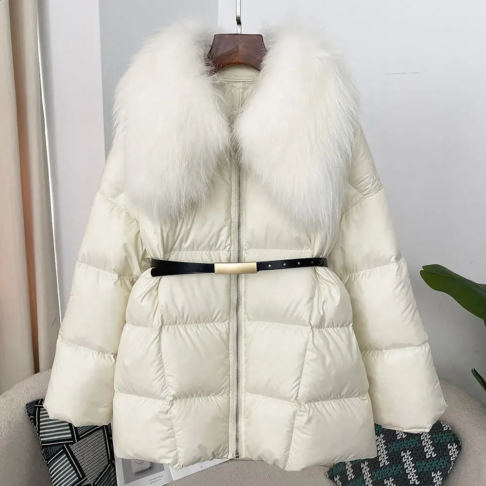 Winter Thick Loose Korean Down Jacket Womens Fur Coat Splicing 90% White Duck Down Jacket Detachable Fur Collar 240919
