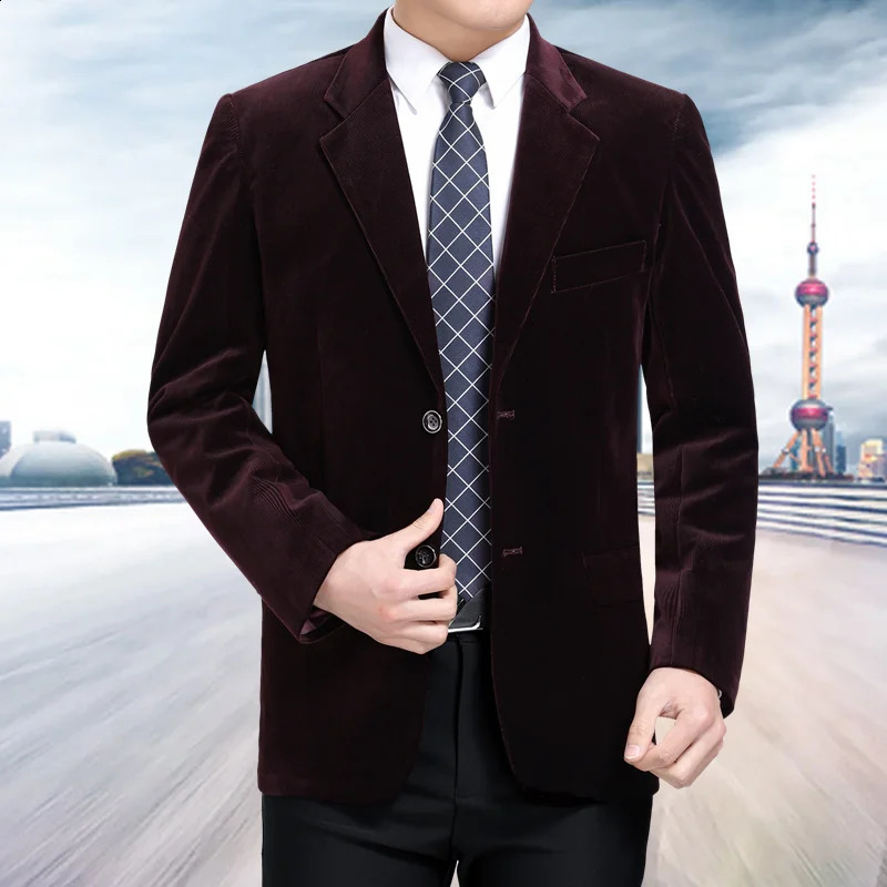 middle-aged and elderly mens business and leisure set high-end Corduroy set jacket spring and autumn solid color jacket mens jacket 240920