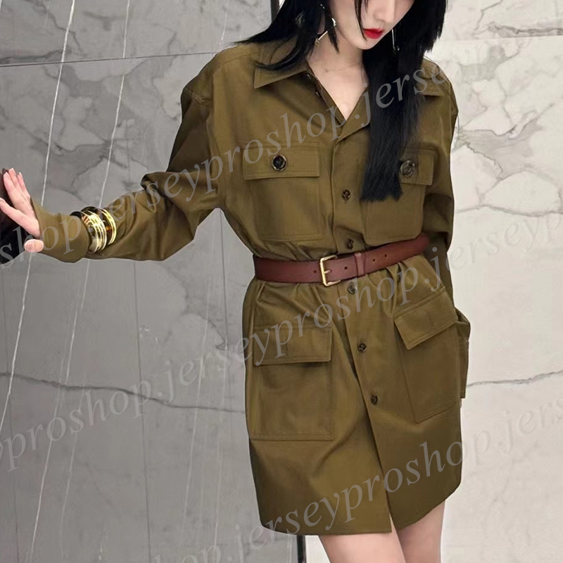 Premium Version Fashion Women&#039;s Long Shirt Blouses with Leather Belt Jacket Coat Gift for Women-image-840106303