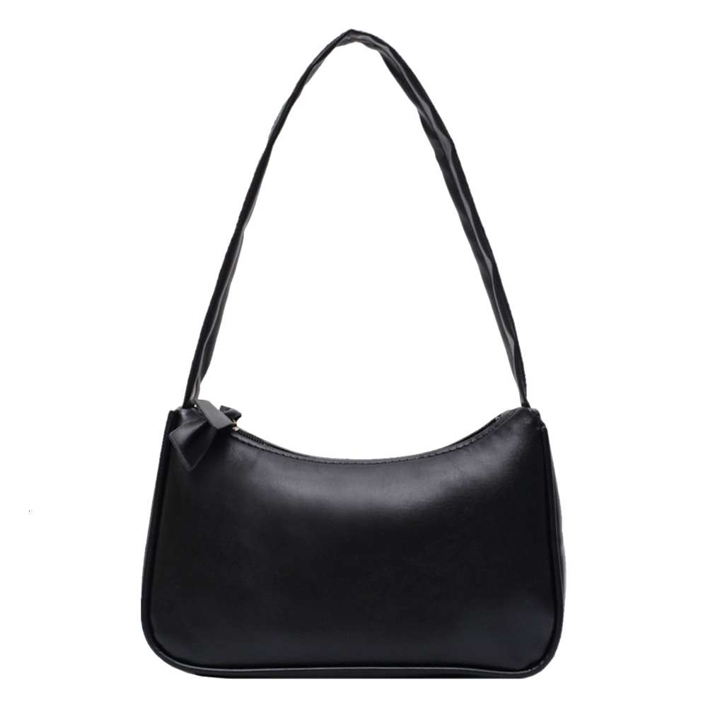 new model Retro forearm women s bow wrap handbag PU trend leather baguette bag Western style trend single shoulder minimalist