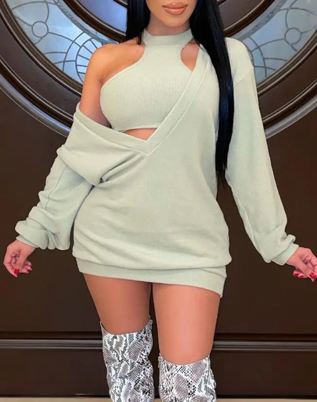 Robe d'été pour femmes Édition de mode décontractée robe de pull à manches longues avec débardeur à débarquement à tabarrec tricoté 240919