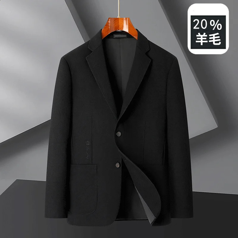 XL-9XL Mens Fashion Business Leisure Ultra Thin Solid Color Gentlemens Wool Coat Plus Large Pocket Jacquard Crafted Jacket 240920
