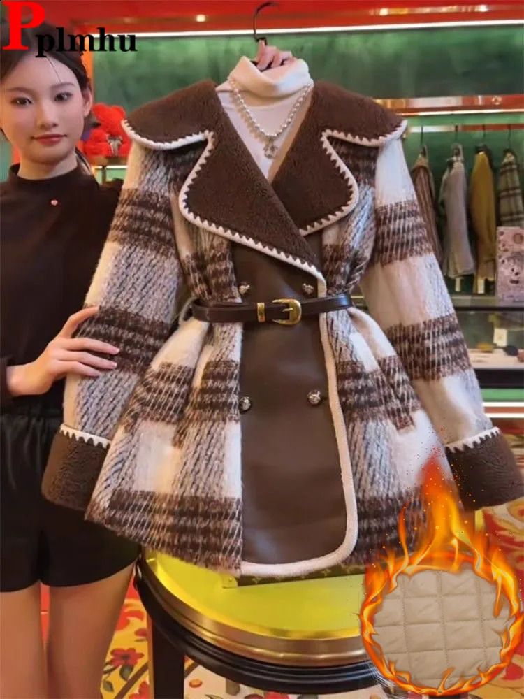 Mateau de laine à tissage liné en coton patchwork coréen à la mode élégante Veste en laine Abrigos Top Retro Veste de gilet pour femmes 240920