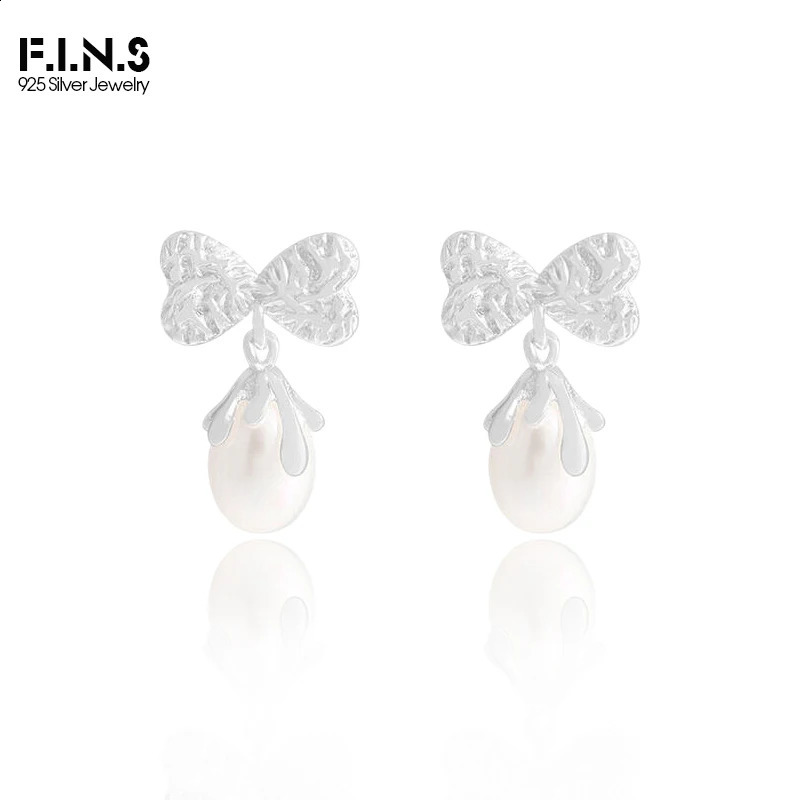 F. I.N.S Korea S925 pure silver natural freshwater pearl earrings for womens strapless perforated earrings exquisite jewelry 240920
