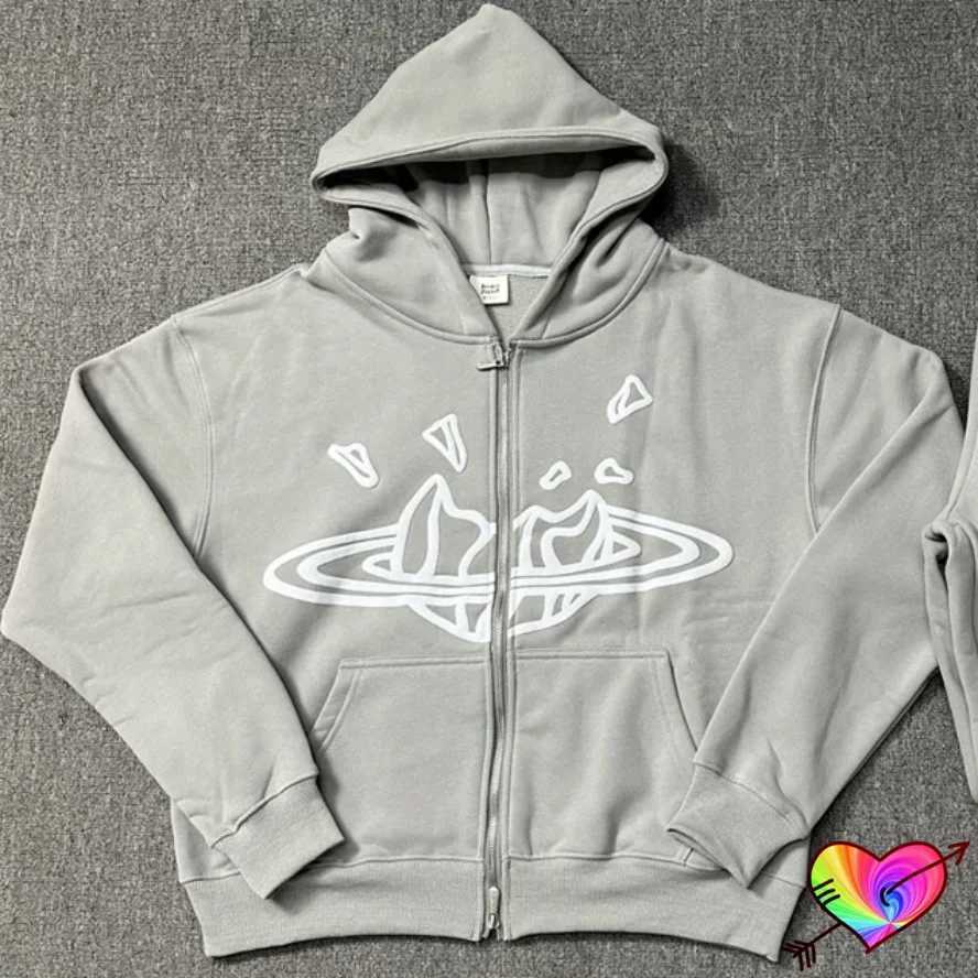 Sweats à capuche masculine Sweatshirts Planet Print Modèle Hoodie pour hommes gris gris 2024 Summer HARAJUKU LOBSE CASSOCUSS