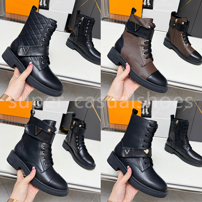 Designer Citizen Bottes plates Femmes Bottines Bottes de mode Cuir de veau de luxe Bottes Ranger plates en plein air Plate-forme Bottes d'extérie