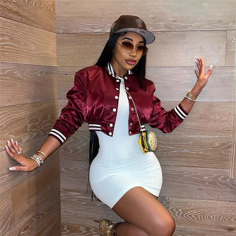 Nibber womens spliced short jacket casual stand O-neck ultra-thin retro cut baseball jacket womens classic jacket cool autumn item 240919