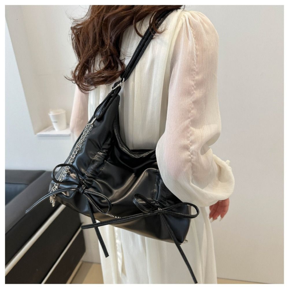trend new model leisure PU Women handbag s Shoulder Fashion Backpack wrap Simple Sweet Tote Drawstring Bow Design Crossbody Bag