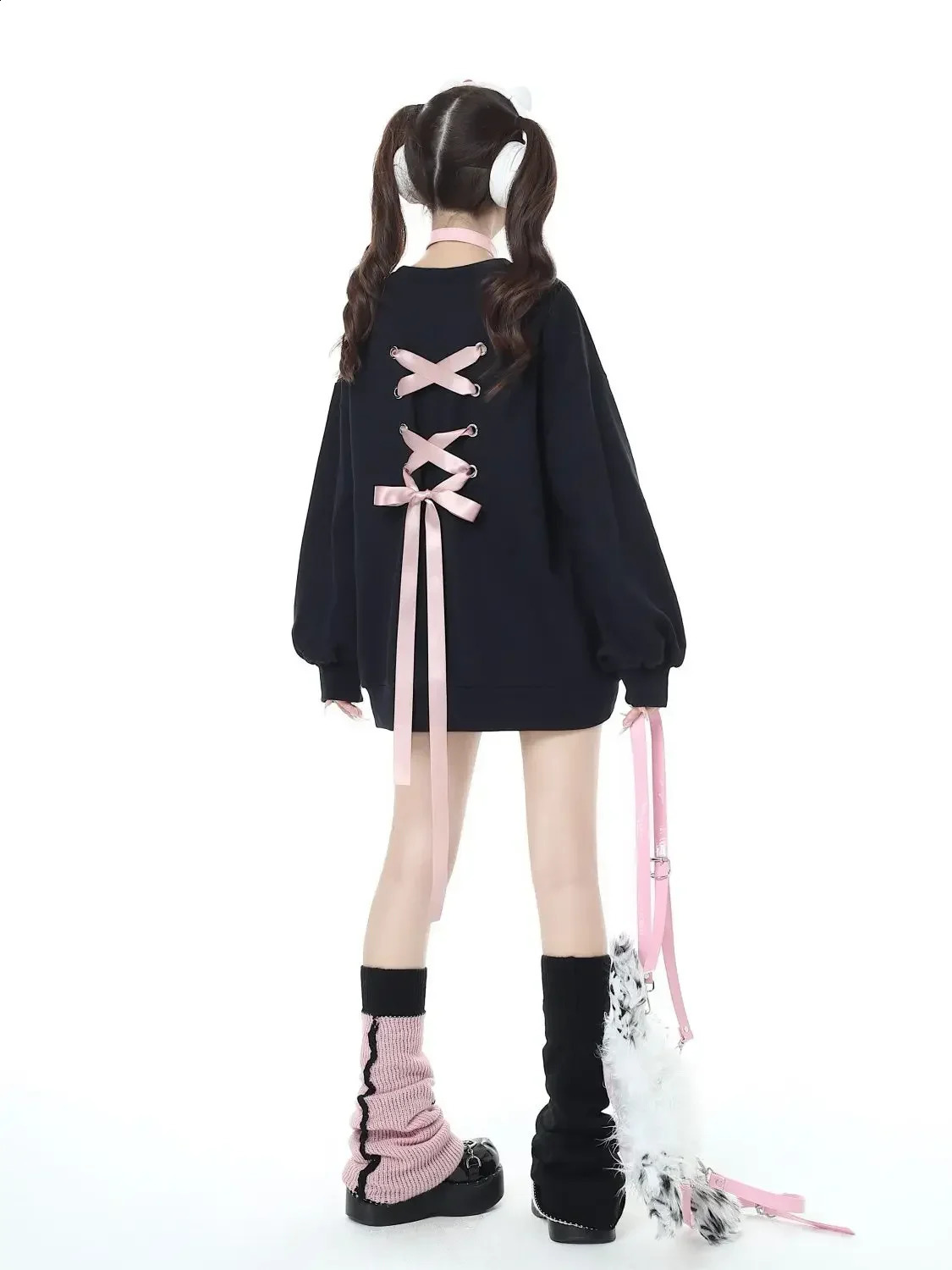 Sweet and cool style love print bow round neck sweater for womens spring and autumn loose long sleeved top 240919