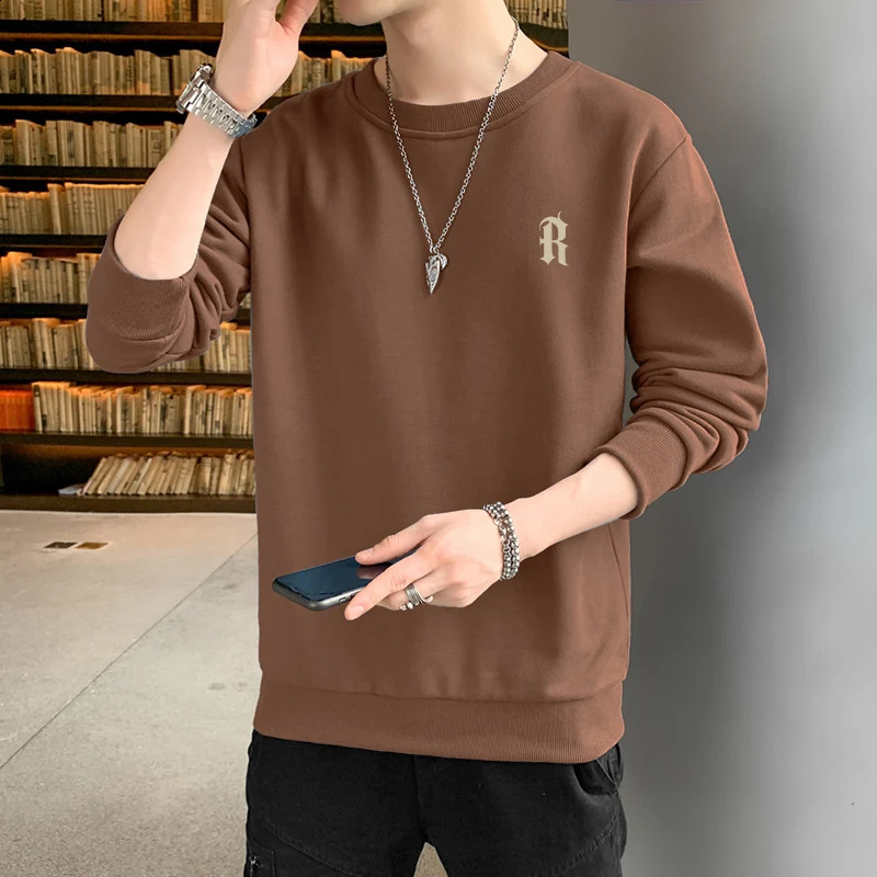 Autumn and Spring Long sleeved Tshirt for Mens Sweater Underlay Shirt Round Neck Pullover Men 240918