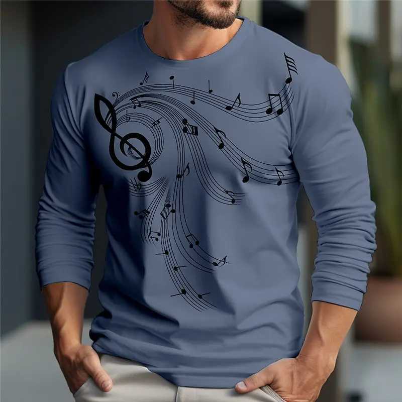 Trend Music Print Mens T-Shirt Fashion Cotton Long Sleeve T-shirts Casual O-neck Street Tops Loose Pullover Autumn Men Clothing XJ250805