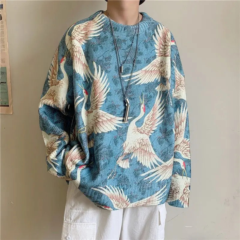 Autumn Winter Fashion Round Neck Long Sleeve Printing Pullovers Mens Clothing Loose Trend Simplicity Knitting Korean Tops 240911Z