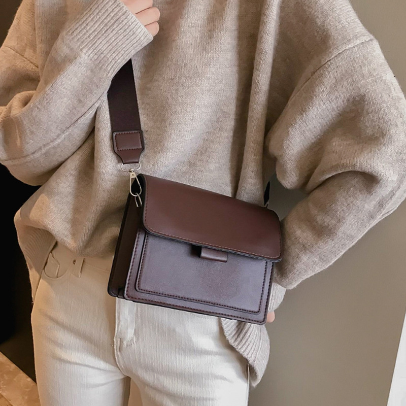 new model Women s Retro trend Brown Adjustable Black Messenger Bag Casual Shoulder Bags Simple Style PU Leather wrap Famale fashion bag Handbag Wall