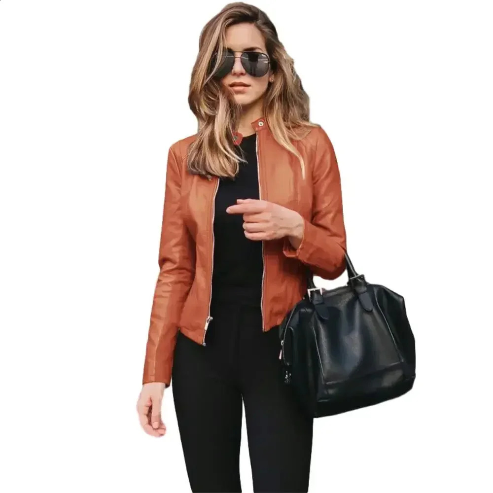 Allukasa Womens Bicycle Jacket PU Leather Jacket Zipper Set Spring/Summer Womens Fashion Ultra Thin Womens Jacket 240919
