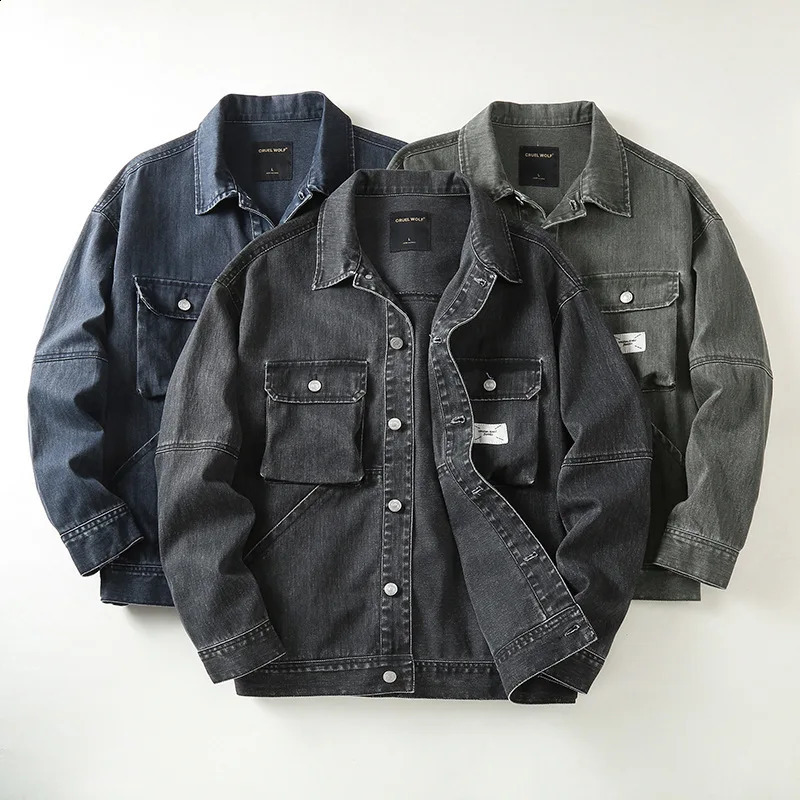 American Vintage Casual Denim Jackets for Men Heavyweight Motors Loose Workwear Outwear 2024 Autumn 100 Cotton Washed Tops 240911Z
