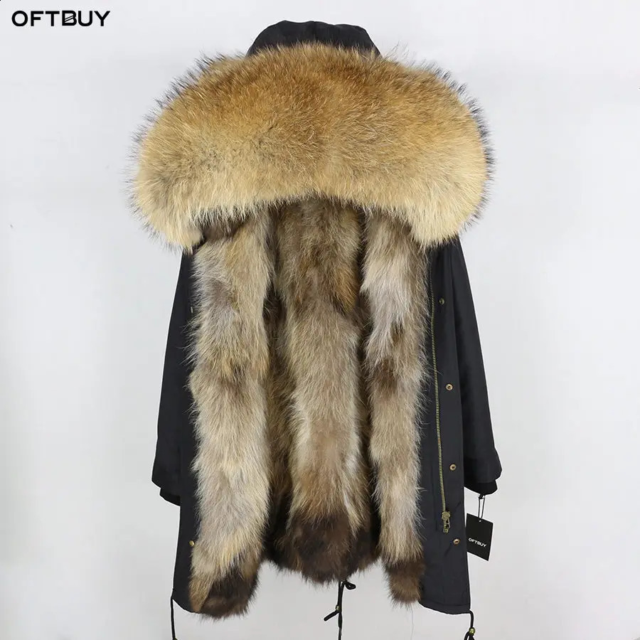 Fur Coat Winter Jacket Womens Long Parka Waterproof Large Natural Raccoon Fur Collar Thick Warm Fox Fur Lining 240921
