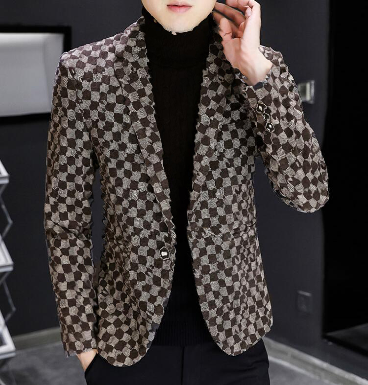 designer men suit blazer slim fit long sleeve plaid luxury mens jacket coat man clothing