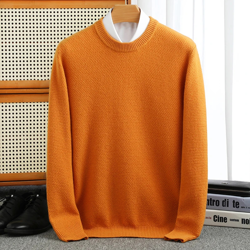 Sxxx autumn and winter mens Oneck 100 pure wool leisure padded sweater knitted pullover long sleeve cashmere sweater 240920