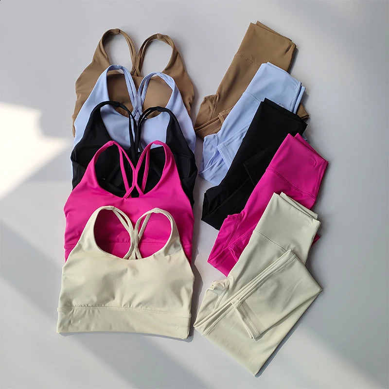 Womens yoga set high-end sexy fashionable weight loss hip lifting sports and fitness bra and leg tank top breathable set 240921
